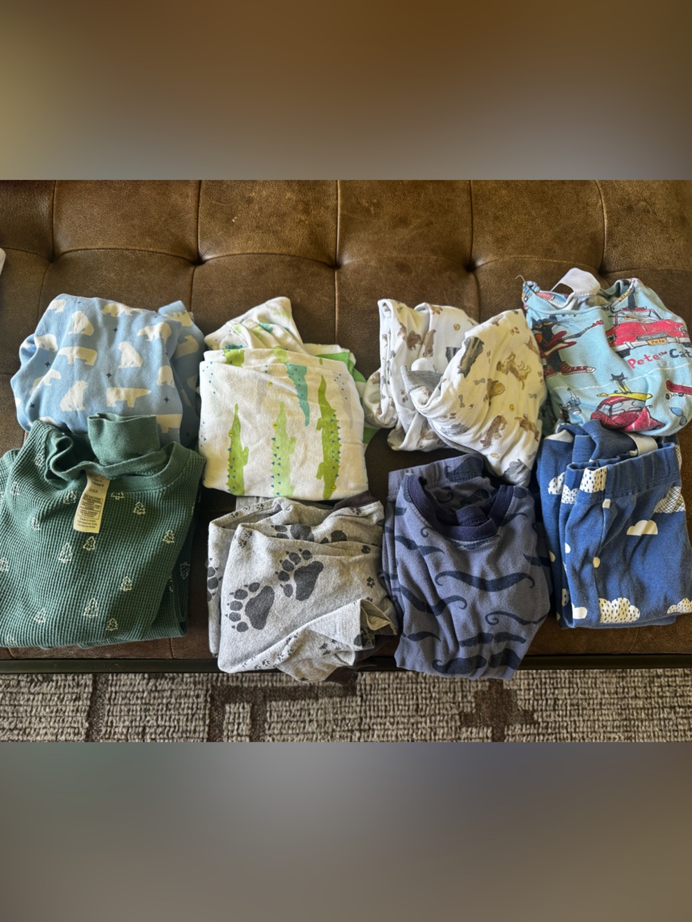 Kids Pajama Set - Blue, Green, Gray & White Assorted Prints